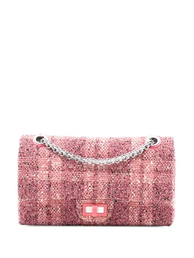 Pre-owned Chanel 2019 Quilted Tweed Reissue 2.55 Double Flap 225 Shoulder Bag In Pink