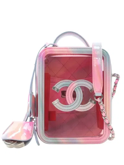 Pre-owned Chanel 2019 Rainbow Pvc Cc Filigree Vertical Vanity Case Satchel In Multi