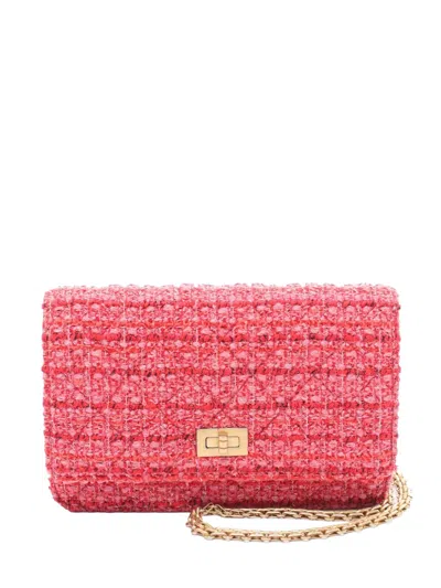 Pre-owned Chanel 2019 Reissue 2.55 Quilted Tweed Wallet On Chain Crossbody Bag In Pink