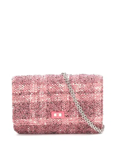 Pre-owned Chanel 2019 Reissue 2.55 Quilted Tweed Wallet On Chain Crossbody Bag In Pink