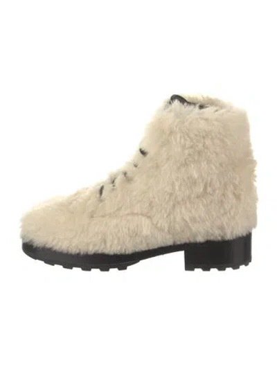 Pre-owned Chanel 2019 Shearling Lace-up Boots In Black/neutrals