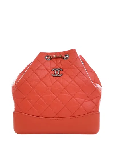 Pre-owned Chanel 2019 Small Aged Calfskin Gabrielle Backpack In Red