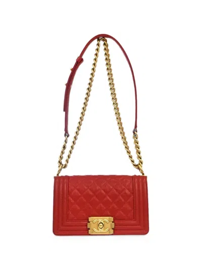 Pre-owned Chanel 2019 Small Boy  Quilted Shoulder Bag In Red