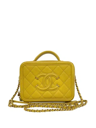 Pre-owned Chanel 2019 Small Caviar Cc Filigree Vanity Bag Satchel In Yellow