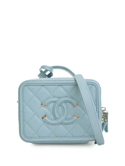 Pre-owned Chanel 2019 Small Caviar Cc Filigree Vanity Case Satchel In Blue