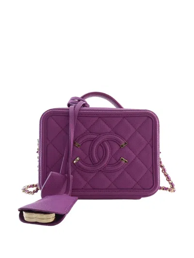 Pre-owned Chanel 2019 Small Caviar Cc Filigree Vanity Case Satchel In Purple