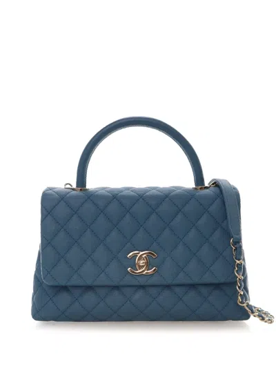 Pre-owned Chanel 2019 Small Caviar Coco Top Handle Bag Satchel In Blue