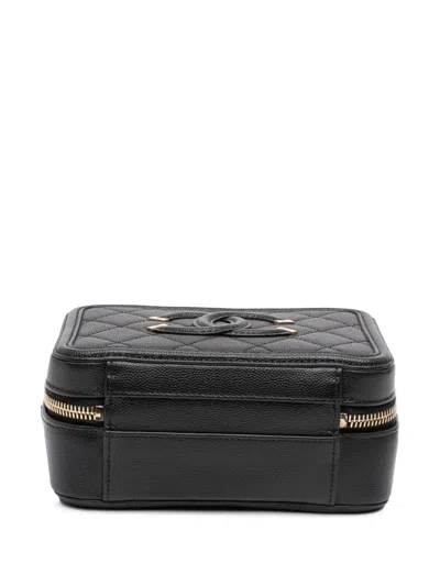 Pre-owned Chanel 2019 Small Caviar Filigree Vanity Case Satchel In Black