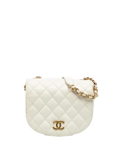 Pre-owned Chanel 2019 Small Cc Quilted Calfskin Messenger Flap Crossbody Bag In White