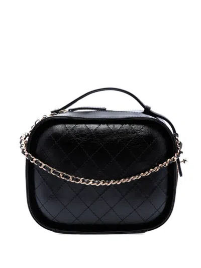 Pre-owned Chanel 2019 Small Cc Quilted Crumpled Calfskin Vanity Case Satchel In Black