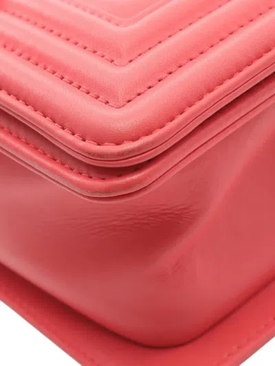 Pre-owned Chanel 2019 Small Chevron Lambskin Boy Flap Crossbody Bag In Pink