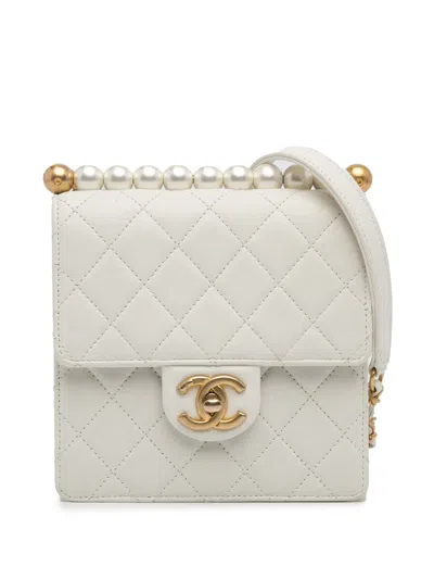 Pre-owned Chanel 2019 Small Chic Pearls Flap Crossbody Bag In White