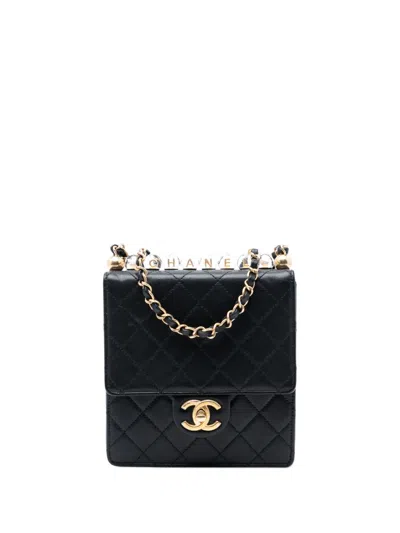 Pre-owned Chanel 2019 Small Goatskin Chic Pearls Flap Crossbody Bag In Black