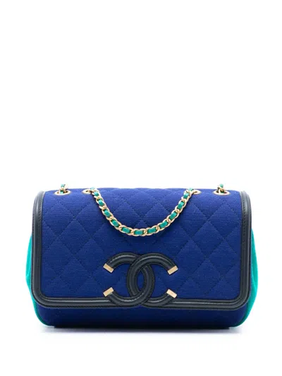 Pre-owned Chanel 2019 Small Jersey Cc Filigree Flap Crossbody Bag In Blue