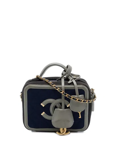 Pre-owned Chanel 2019 Small Jersey Cc Filigree Vanity Case Satchel In Blue