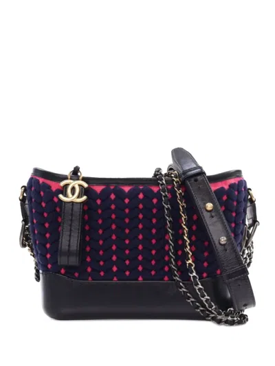 Pre-owned Chanel 2019 Small Knit And Calfskin Gabrielle Hobo Crossbody Bag In Blue