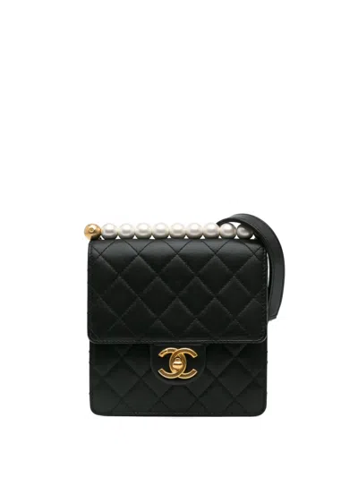 Pre-owned Chanel 2019 Small Lambskin Chic Pearls Flap Crossbody Bag In 黑色