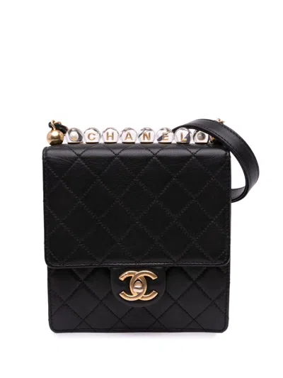 Pre-owned Chanel 2019 Small Lambskin Chic Pearls Flap Crossbody Bag In Black