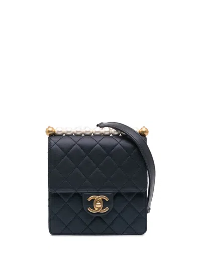 Pre-owned Chanel 2019 Small Lambskin Chic Pearls Flap Crossbody Bag In Blue