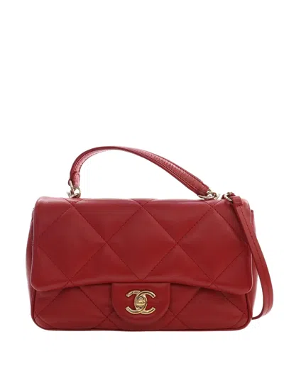 Pre-owned Chanel 2019 Small Lambskin Easy Carry Flap Satchel In Red