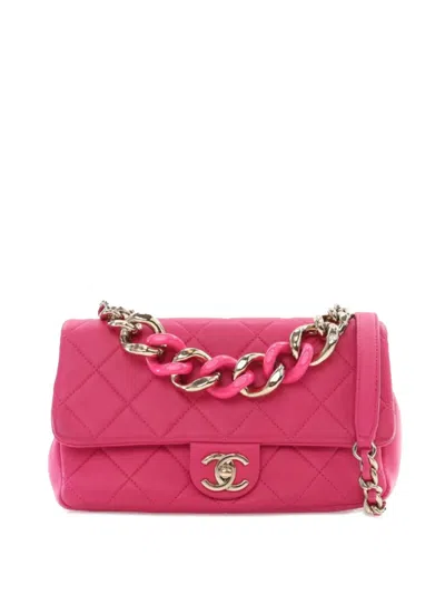 Pre-owned Chanel 2019 Small Lambskin Elegant Chain Single Flap Satchel In Pink