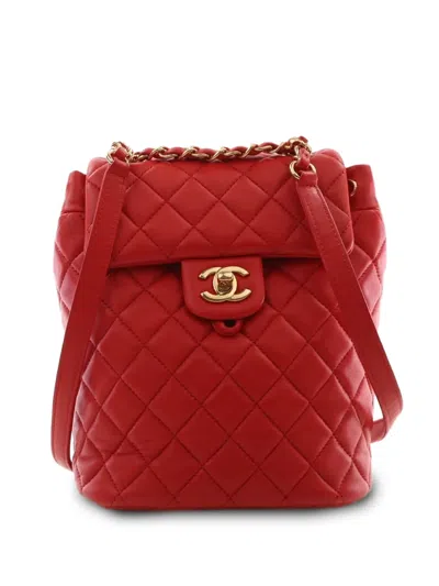 Pre-owned Chanel 2019 Small Lambskin Urban Spirit Backpack In Red