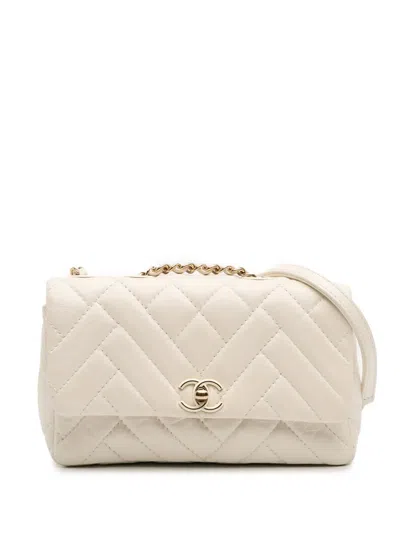 Pre-owned Chanel 2019 Small Mix Quilted Aged Calfskin New Clutch Flap Crossbody Bag In White