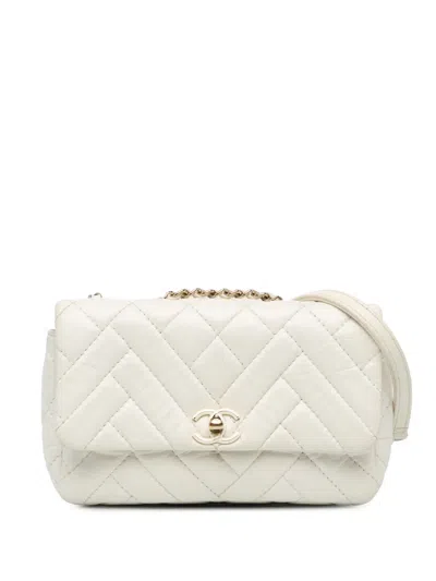 Pre-owned Chanel 2019 Small Mix Quilted Aged Calfskin New Clutch Flap Crossbody Bag In White