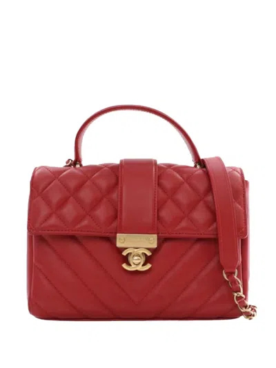Pre-owned Chanel 2019 Small Mixed Quilt Calfskin In The City Top Handle Bag Satchel In Red
