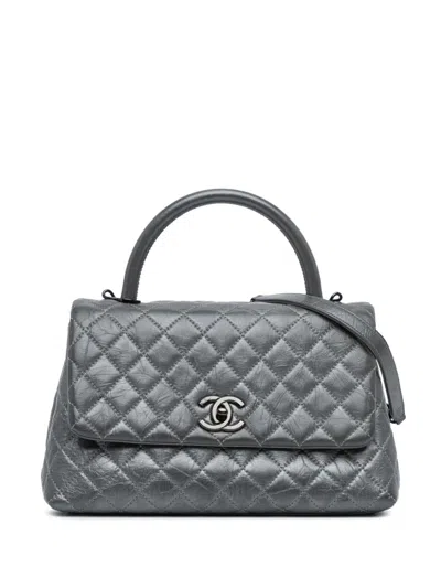 Pre-owned Chanel 2019 Small Quilted Aged Calfskin Coco Satchel In 灰色