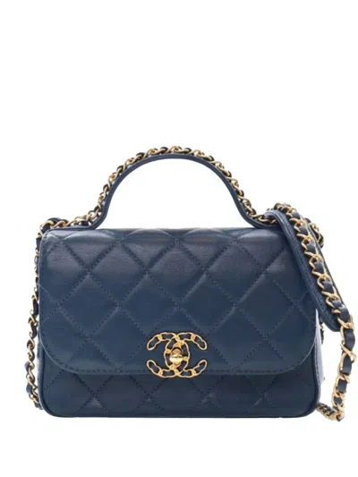 Pre-owned Chanel 2019 Small Quilted Calfskin Chain Infinity Top Handle Flap Satchel
