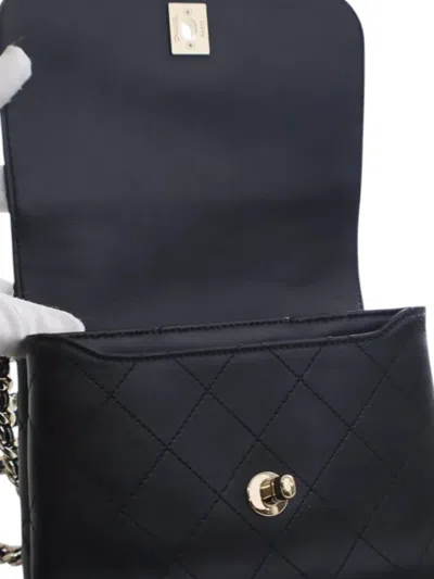 Pre-owned Chanel 2019 Small Quilted Calfskin Double Pocket Top Handle Flap Satchel In Black