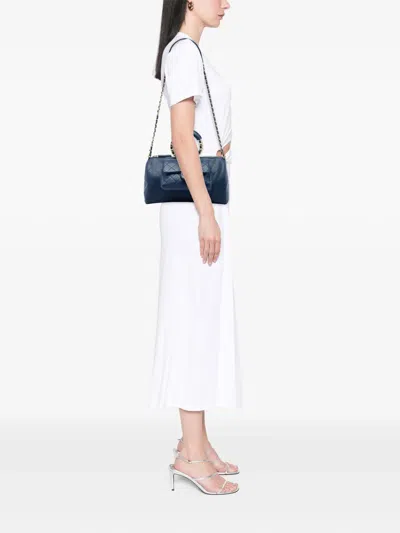 Pre-owned Chanel 2019 Small Quilted Caviar And Lambskin In The Loop Bowling Bag Satchel In Blue