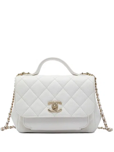 Pre-owned Chanel 2019 Small Quilted Caviar Business Affinity Top Handle Flap Satchel In White