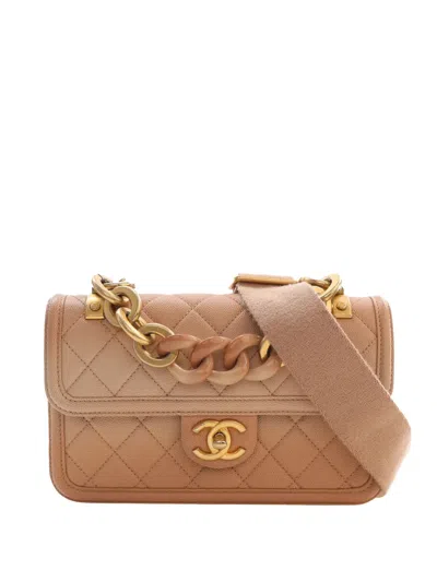 Pre-owned Chanel 2019 Small Quilted Caviar Sunset On The Sea Flap Satchel In Neutral