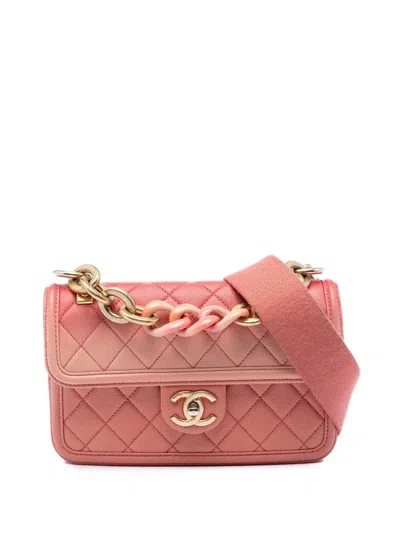 Pre-owned Chanel 2019 Small Quilted Caviar Sunset On The Sea Flap Satchel In Pink