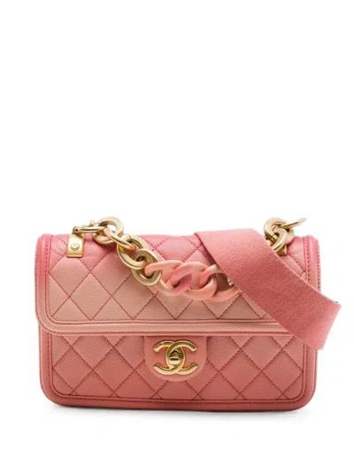 Pre-owned Chanel 2019 Small Quilted Caviar Sunset On The Sea Flap Satchel In Pink