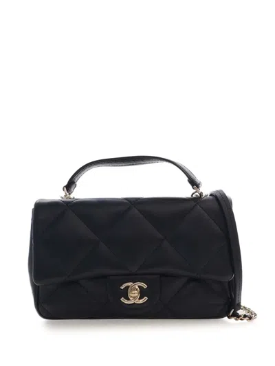 Pre-owned Chanel 2019 Small Quilted Lambskin Easy Carry Flap Satchel In Black