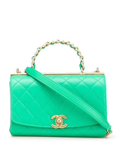 Pre-owned Chanel 2019 Small Quilted Lambskin La Parisienne Flap Satchel In Green