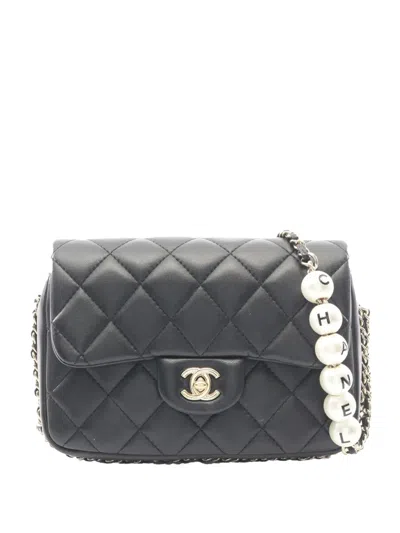 Pre-owned Chanel 2019 Small Quilted Lambskin My Precious Pearls Chain Flap Crossbody Bag In Black
