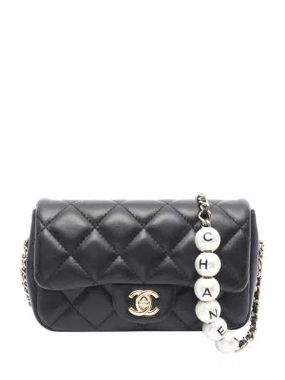 Pre-owned Chanel 2019 Small Quilted Lambskin My Precious Pearls Chain Flap Crossbody Bag In Black