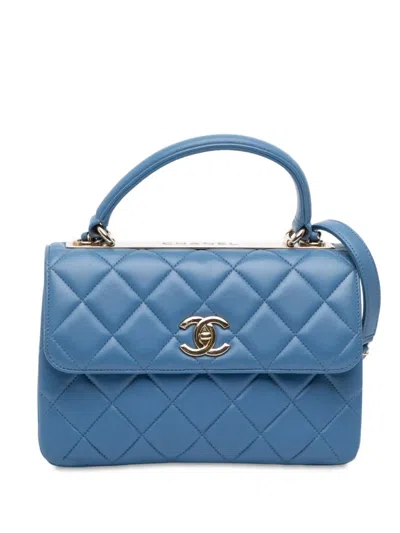 Pre-owned Chanel 2019 Small Quilted Lambskin Trendy Cc Flap Satchel In Blue