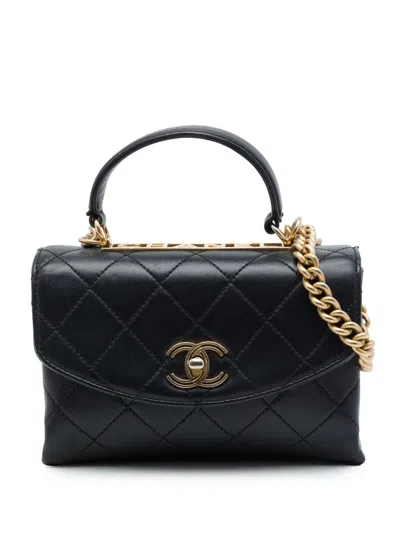 Pre-owned Chanel 2019 Small Quilted Lambskin Trendy Spirit Top Handle Bag Satchel In Black