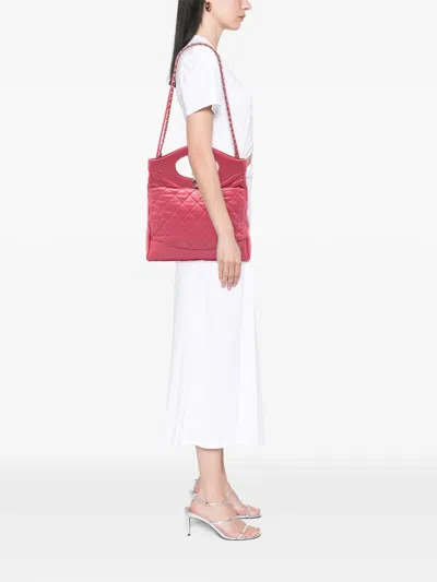 Pre-owned Chanel 2019 Small Quilted Shiny Aged Calfskin 31 Shopping Bag Satchel In Pink
