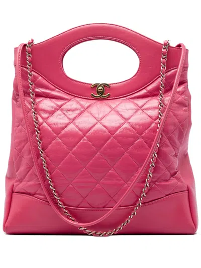 Pre-owned Chanel 2019 Small Quilted Shiny Aged Calfskin 31 Shopping Bag Satchel In Pink