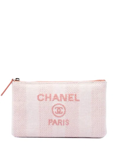 Pre-owned Chanel 2019 Small Raffia Deauville O Case Clutch Bag In Pink