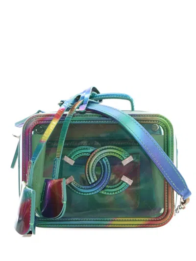 Pre-owned Chanel 2019 Small Rainbow Pvc Cc Filigree Vanity Case Satchel In Green