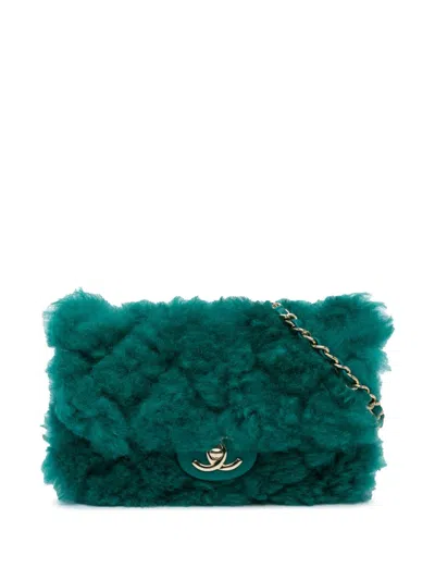 Pre-owned Chanel 2019 Small Shearling Single Flap Crossbody Bag In Green