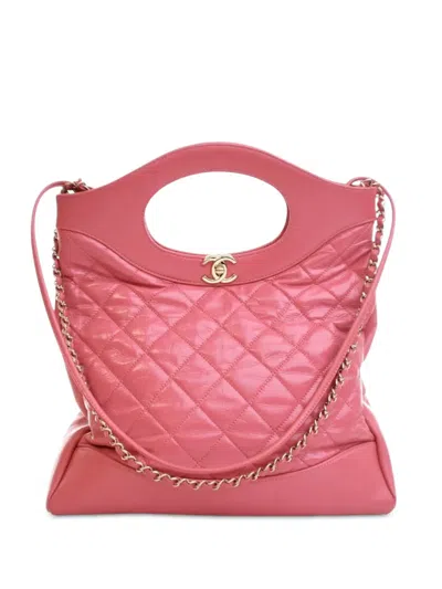 Pre-owned Chanel 2019 Small Shiny Aged Calfskin 31 Shopping Bag Satchel In Pink