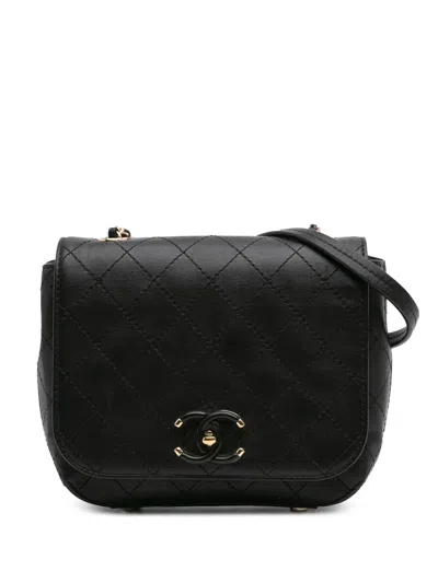 Pre-owned Chanel 2019 Small Stitched Calfskin Covered Cc Flap Crossbody Bag In Black